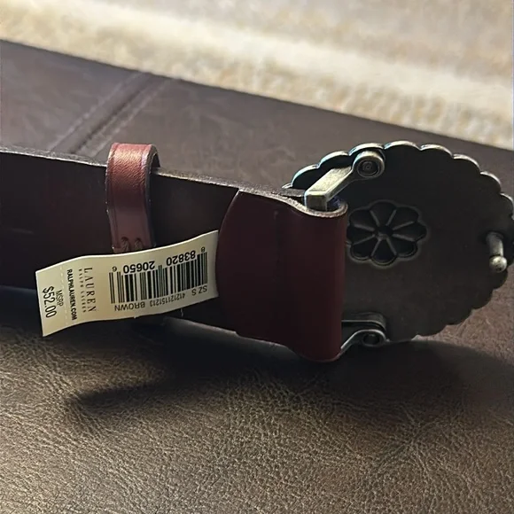 Lauren | Ralph Lauren Brown Leather Belt with Silver Concho - Picture 3 of 8